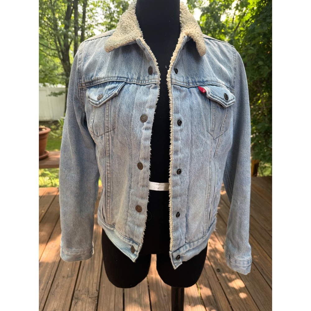Levis Premium Sherpa Trucker Jacket Denim Faux Fur Lined Type III Mens Medium